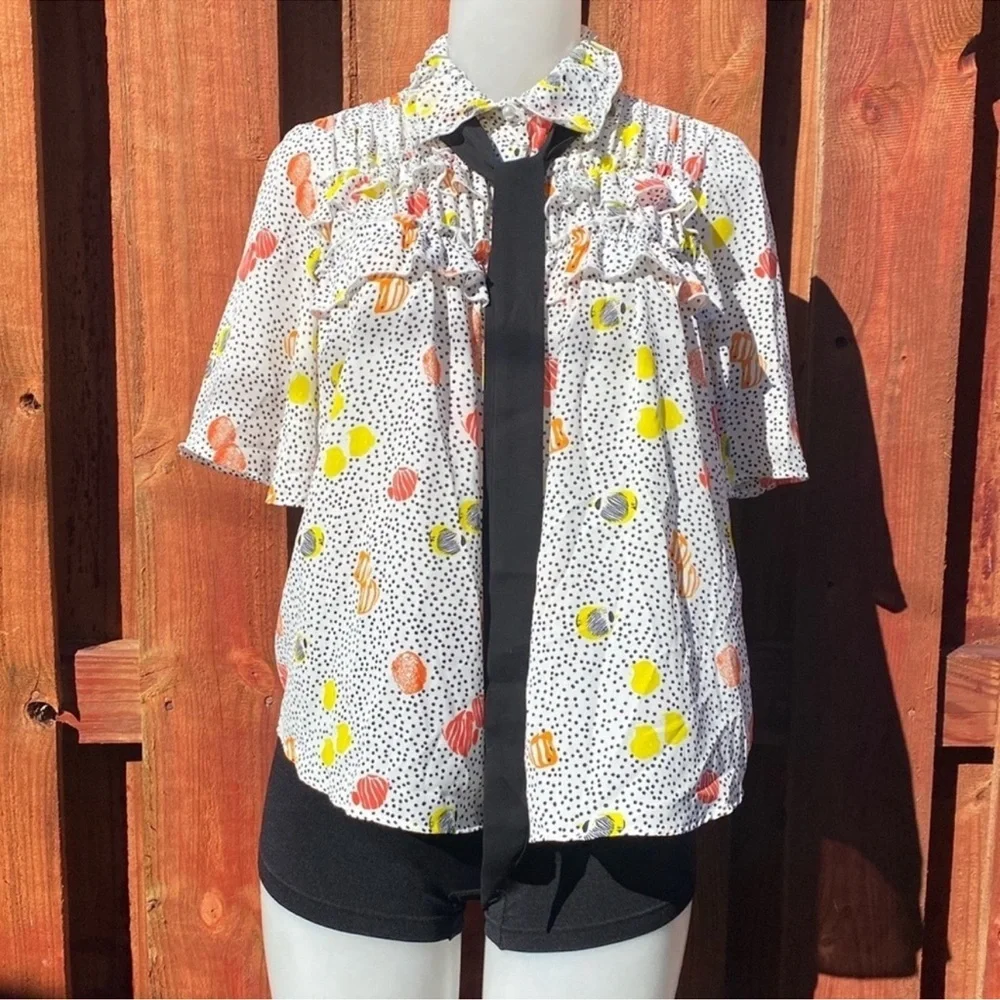 Zara Multicolor Polka Dot Blouse with Ruffles Tie Size M - Picture 2 of 10